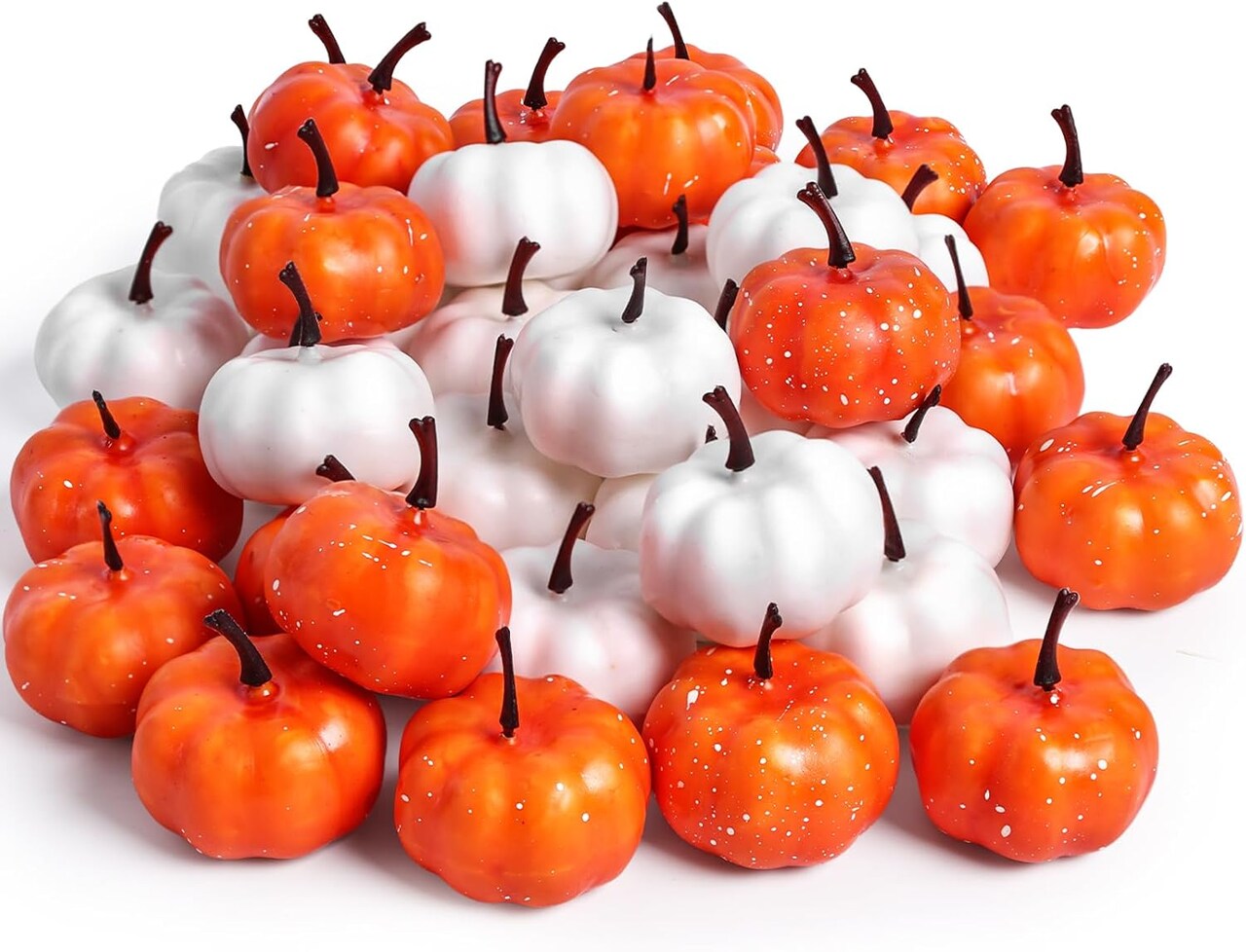 Artificial Pumpkins Bulk Orange and White Mini Foam Pumpkins for Fall Thanksgiving Table Decor